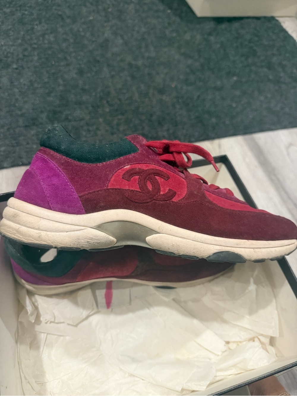 CHANEL Burgundy & Magenta Suede Low-Top Trainer